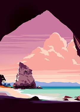 Coastal Cave View with Rock Formation