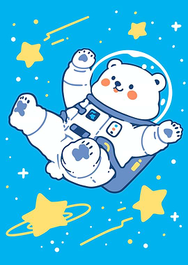 Astronaut Bear in Space Cartoon