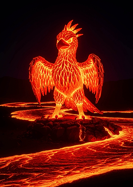 Fiery Phoenix Rising from Lava
