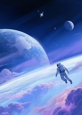 Astronaut in Space with Planets