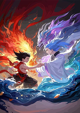 Anime Fire and Water Confrontation