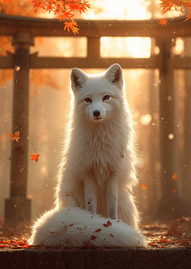 White Fox in Autumn Landscape