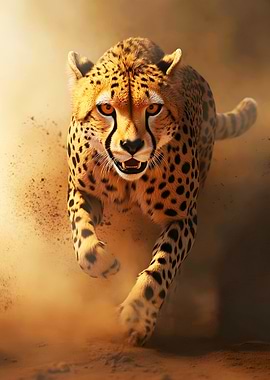 Cheetah Running Through Dust - African Wildlife Photo