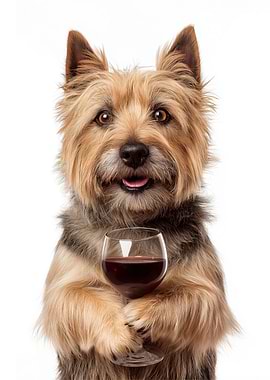Norwich Terrier dog with Wine Glass Portrait