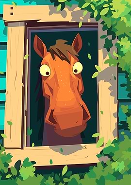 Cartoon Horse Looking Through Window
