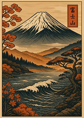 Mount Fuji Landscape Ukiyo-e Style Art