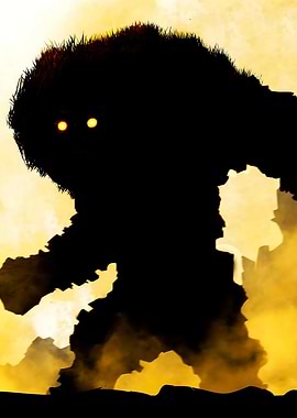 Shadowy Colossus with Glowing Eyes