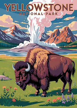 Yellowstone National Park Bison Illustration