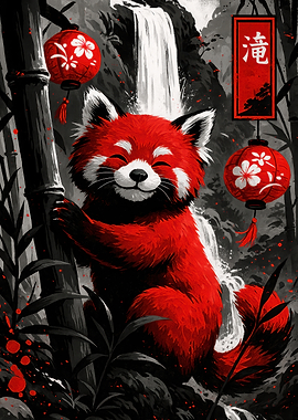 Red Panda in Asian Landscape