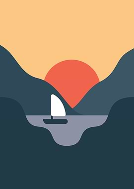 Minimalist Sailboat Sunset Landscape
