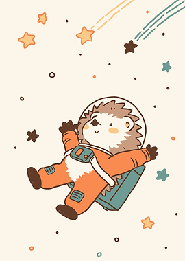 Hedgehog Astronaut in Space Illustration
