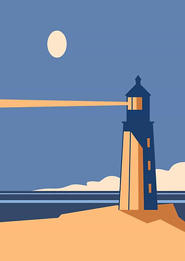 Lighthouse at Night Minimalist Art
