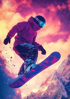 Snowboarder mid-air against mountain