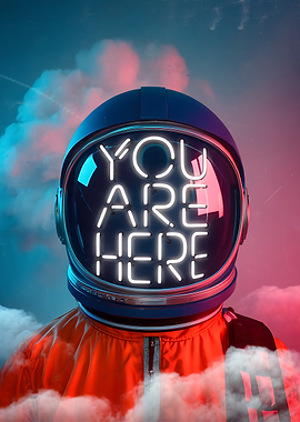 Astronaut Helmet with Neon Sign