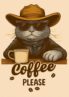 Coffee Please Cowboy Cat