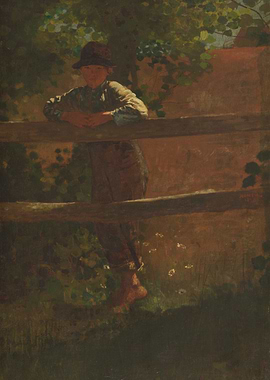 Boy Leaning on Fence Painting