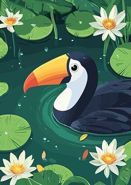 Toucan in a Lily Pond