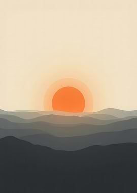Minimalist Sunset Over Mountain Landscape