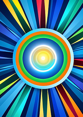 Vertical Sunburst Mandala with Luminous Concentric Halo and Radiant Core