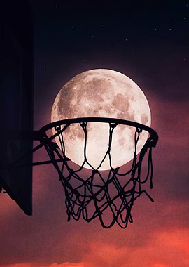 Basketball hoop with moon background