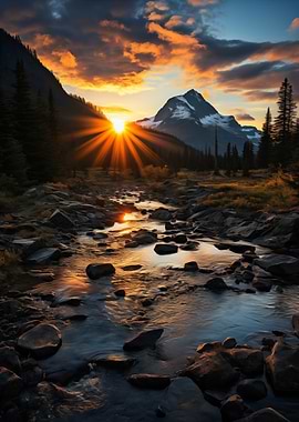 Mountain Stream at Sunset
