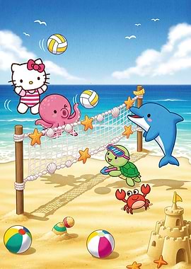 Cat Animal Friends Beach Volleyball