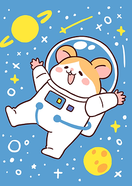 Astronaut Hamster in Space Cartoon
