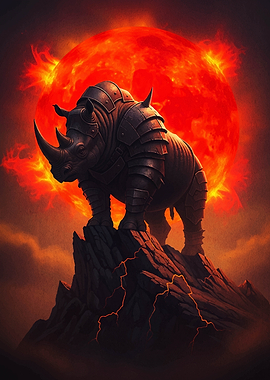 Armored Rhino on Fiery Mountain Peak