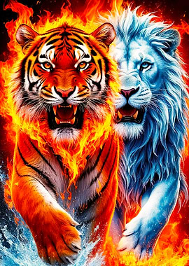 Fire Ice Tiger and Lion