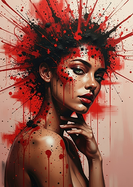 Woman with Red and Black Splatters V2 Concept