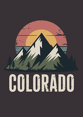 Colorado Mountains Retro Graphic Art