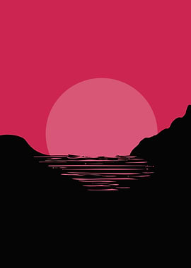 Pink Sunset Landscape Minimalist Art