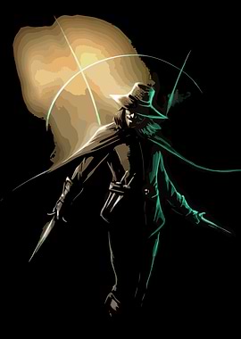 Mysterious Figure with Daggers in Darkness