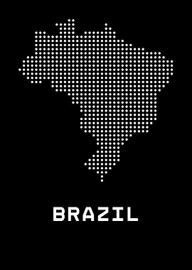 Brazil Map Dotted Black and White
