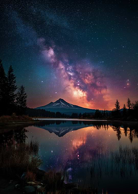 Milky Way Reflection over Mountain Lake