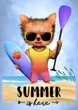 Dog Surfer Summer is Here Animal Illustration