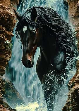Horse in Waterfall