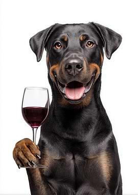 Beauceron dog with Wine Glass