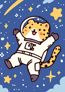 Astronaut Cat in Space Cartoon