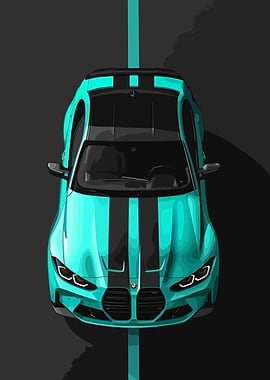 Teal BMW M3 Top View