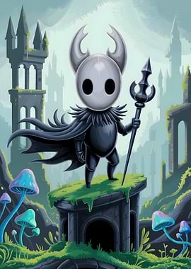 Hollow Knight standing on a pedestal