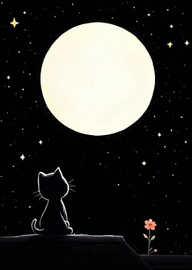 Cat Gazing at the Moon