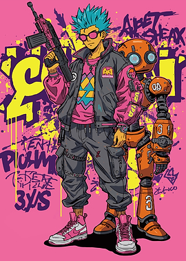 Fantasy Warior and Robot in action