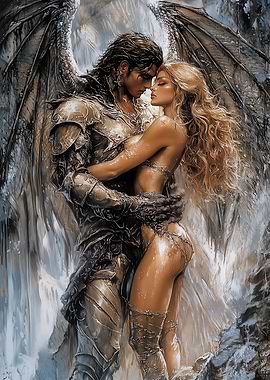 Winged Warrior Embracing a Woman