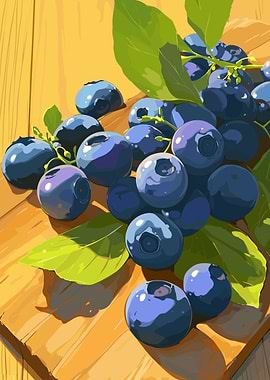 Blueberries on Wooden Surface Illustration