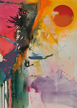 Abstract Painting with Red Circle