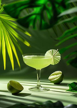 Green Cocktail with Lime and Umbrella