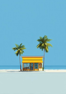 Beachfront Yellow Shop with Palm Trees