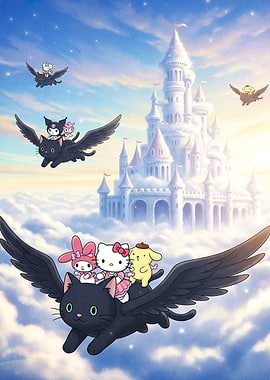 Cat Animal and Friends Flying Cats