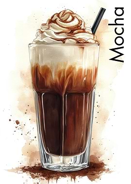 Mocha Drink Watercolor Illustration | Coffee Poster